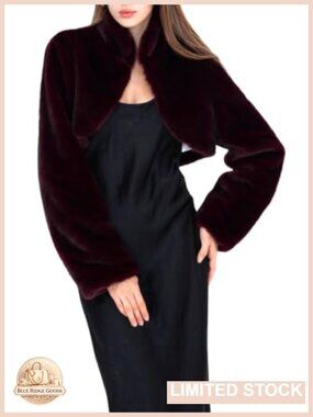 Faux Fur Cropped Jacket Warm Plush Coat for Winter Party